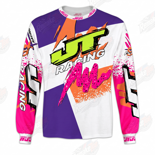 RemakeTee JT Racing Pink Purple Splash Custom Vintage Retro VMX Racing Jersey 1297 - Front