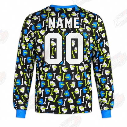 RemakeTee JT Racing Blue Lime Caveman Bone Custom Vintage Retro VMX Racing Jersey 1300 - Back