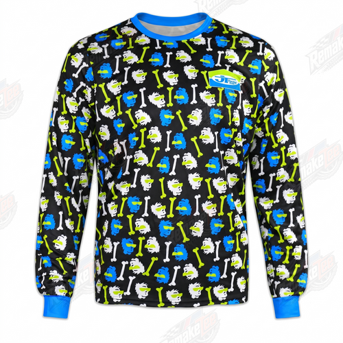 RemakeTee JT Racing Blue Lime Caveman Bone Custom Vintage Retro VMX Racing Jersey 1300 - Front