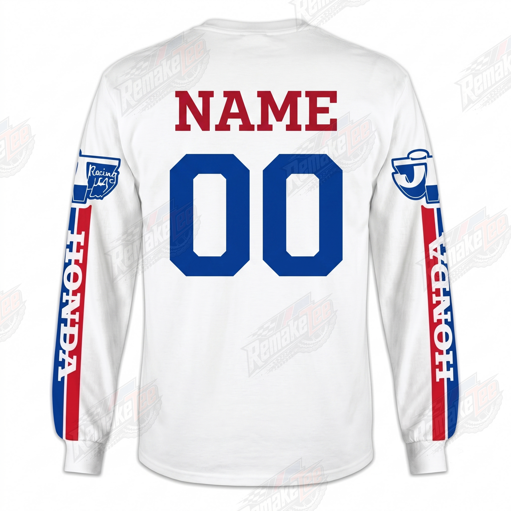 RemakeTee Honda HRC White Blue Custom Vintage Retro VMX Racing Jersey 1307 - Back