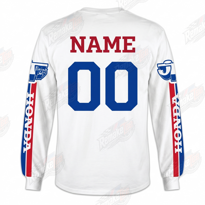 RemakeTee Honda HRC White Blue Custom Vintage Retro VMX Racing Jersey 1307 - Back