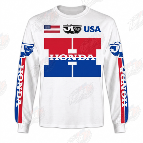 RemakeTee Honda HRC White Blue Custom Vintage Retro VMX Racing Jersey 1307 - Front