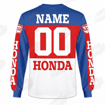 RemakeTee Honda HRC Red White Blue Custom Vintage Retro VMX Racing Jersey 1308 - Back