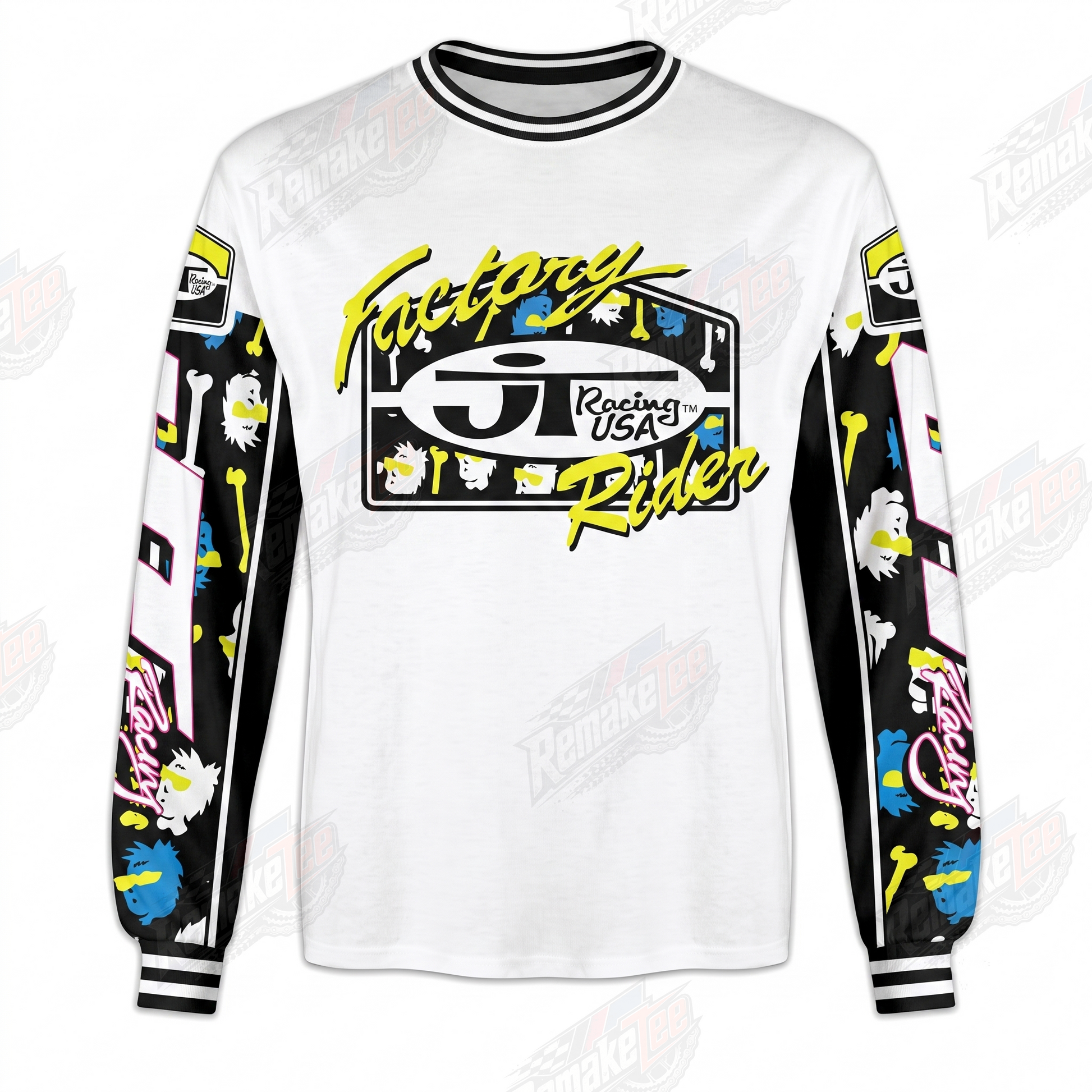 RemakeTee JT Racing White Black Neon Custom Vintage Retro VMX Racing Jersey 1309 - Front