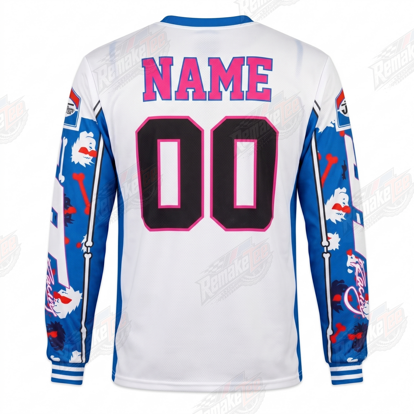RemakeTee JT Racing White Pink Blue Custom Vintage Retro VMX Racing Jersey 1310 - Back