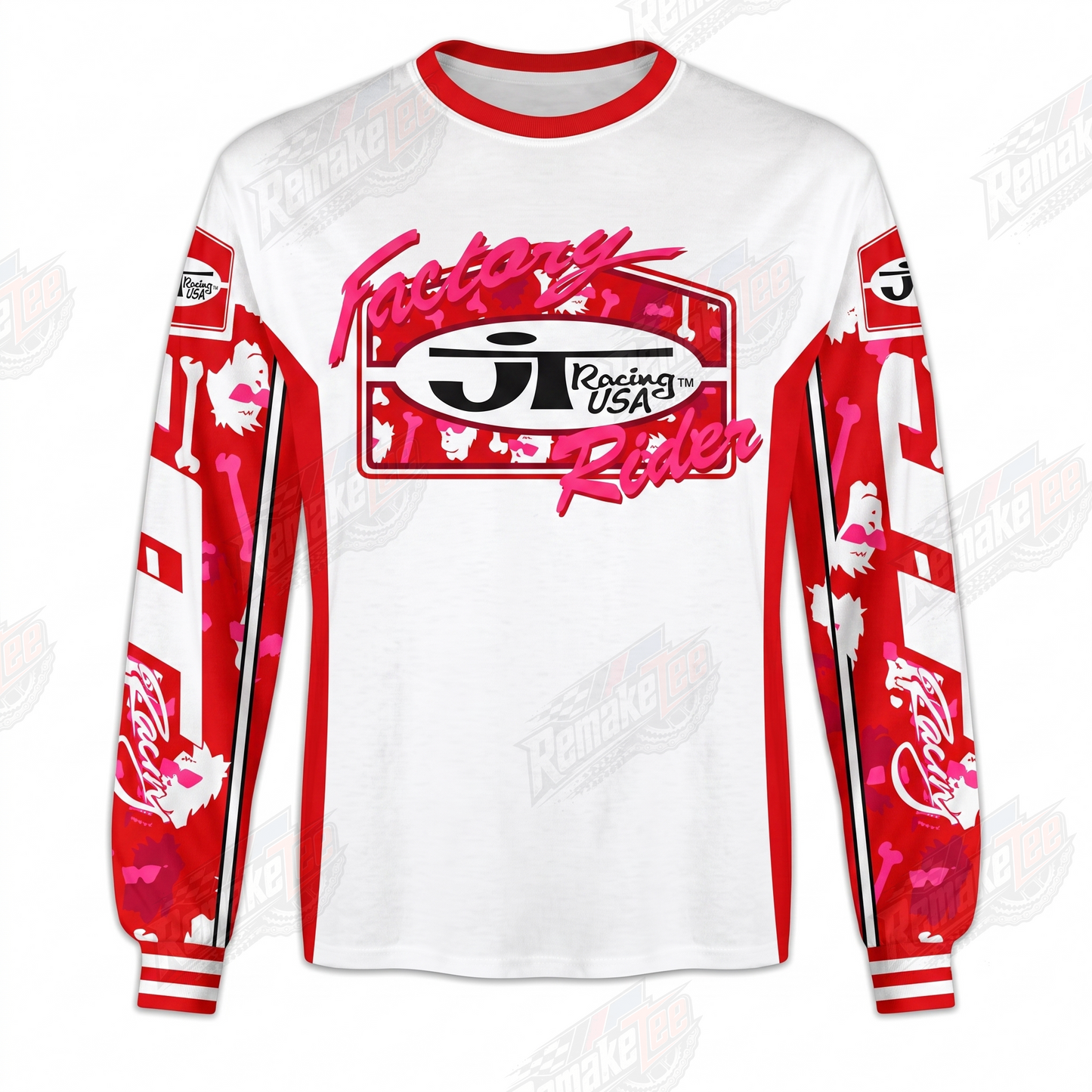 RemakeTee JT Racing White Red Custom Vintage Retro VMX Racing Jersey 1311 - Front