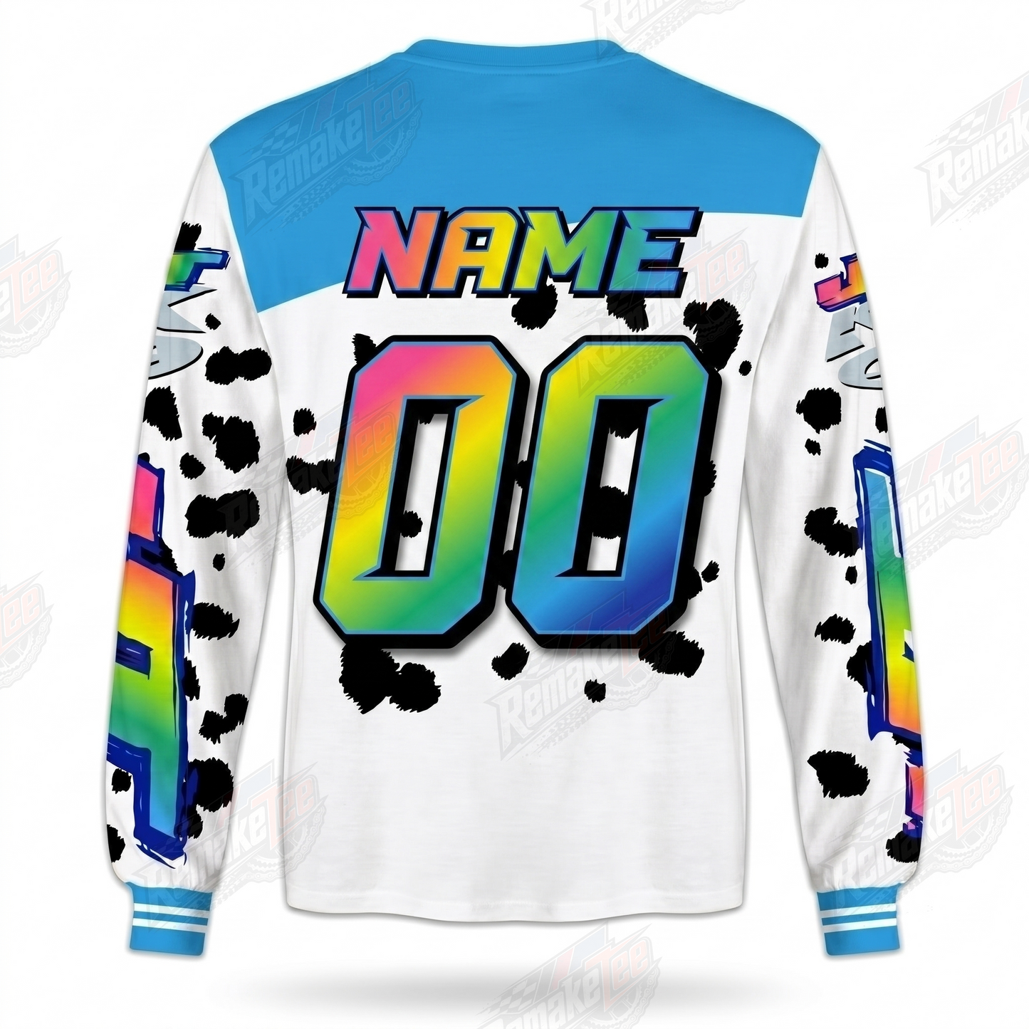 RemakeTee JT Racing Aqua Rainbow Splatter Custom Vintage Retro VMX Racing Jersey 1314 - Back