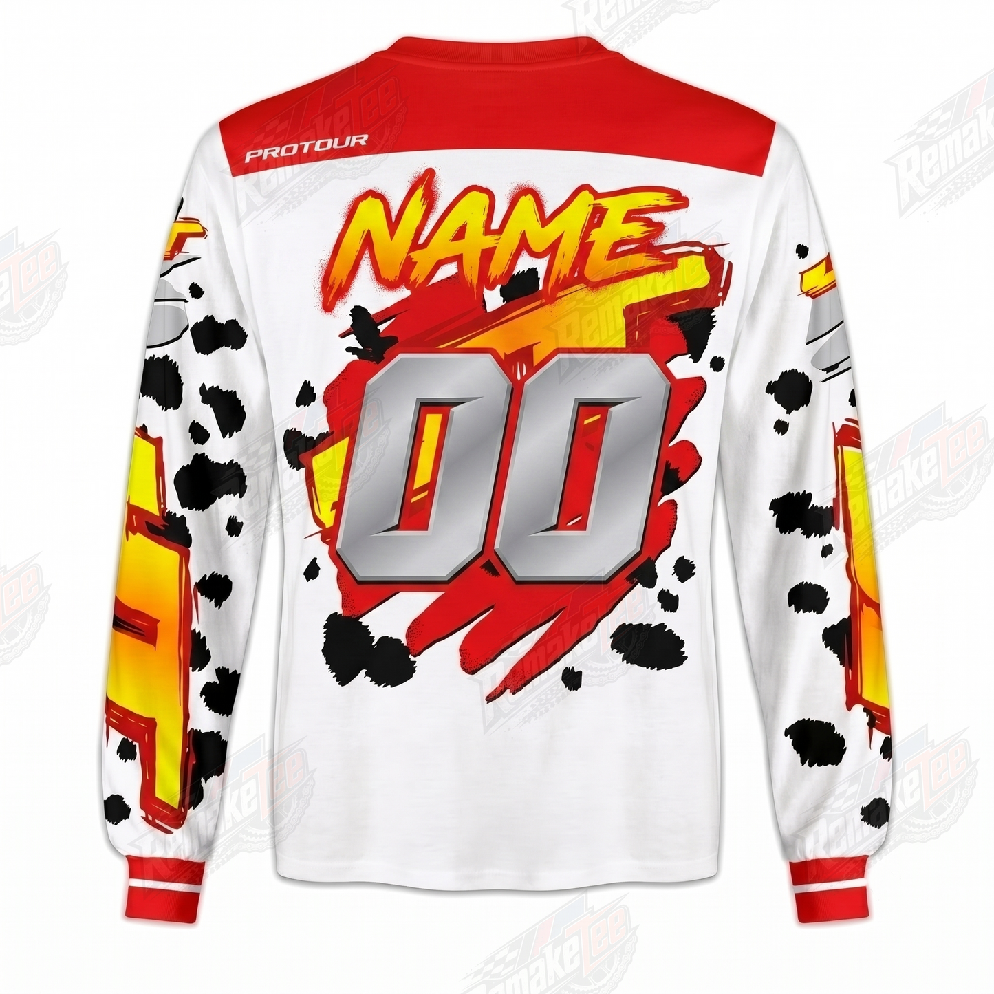 RemakeTee JT Racing Red Yellow Splatter Custom Vintage Retro VMX Racing Jersey 1315 - Back