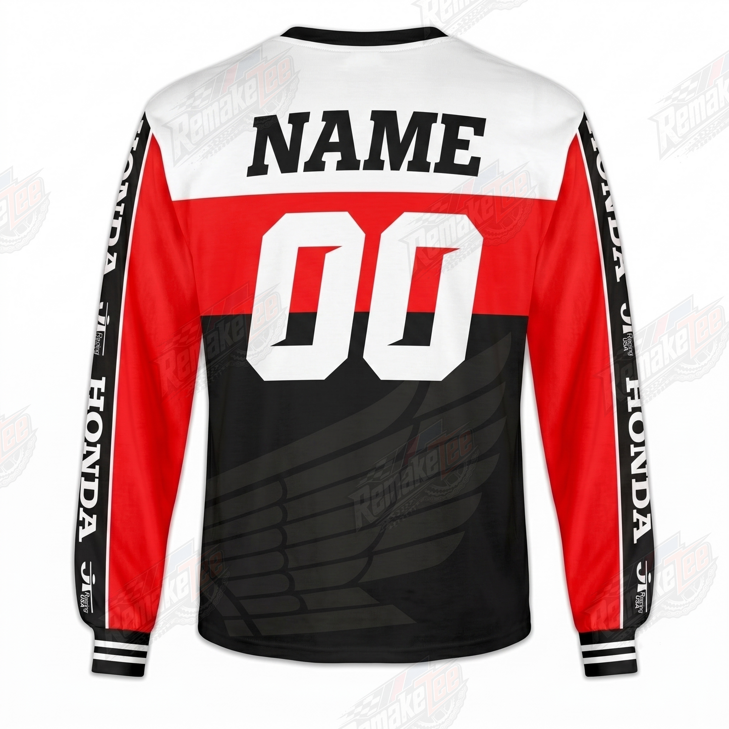 RemakeTee Honda Black Red Panel Custom Vintage Retro VMX Racing Jersey 1317 - Back