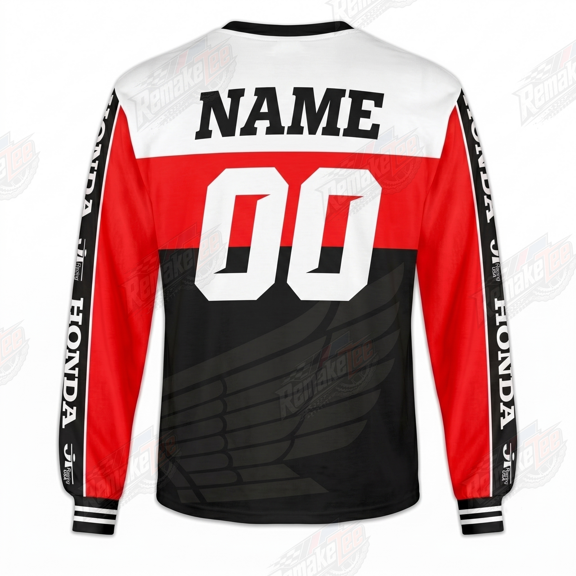 RemakeTee Honda Black Red Panel Custom Vintage Retro VMX Racing Jersey 1317 - Back