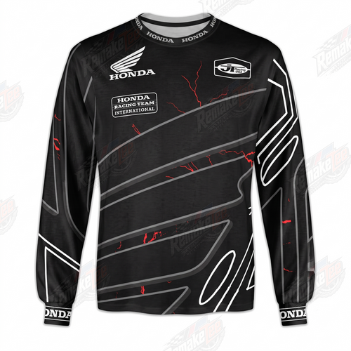 RemakeTee Honda Black Stealth Pinstripe Custom Vintage Retro VMX Racing Jersey 1319 - Front