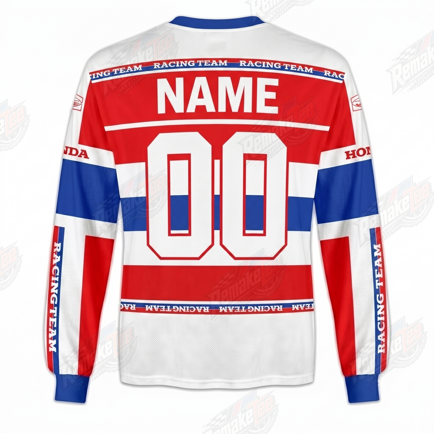 RemakeTee Honda JT Racing USA White Red Blue Stripe Custom Vintage Retro VMX Racing Jersey 1320 - Back