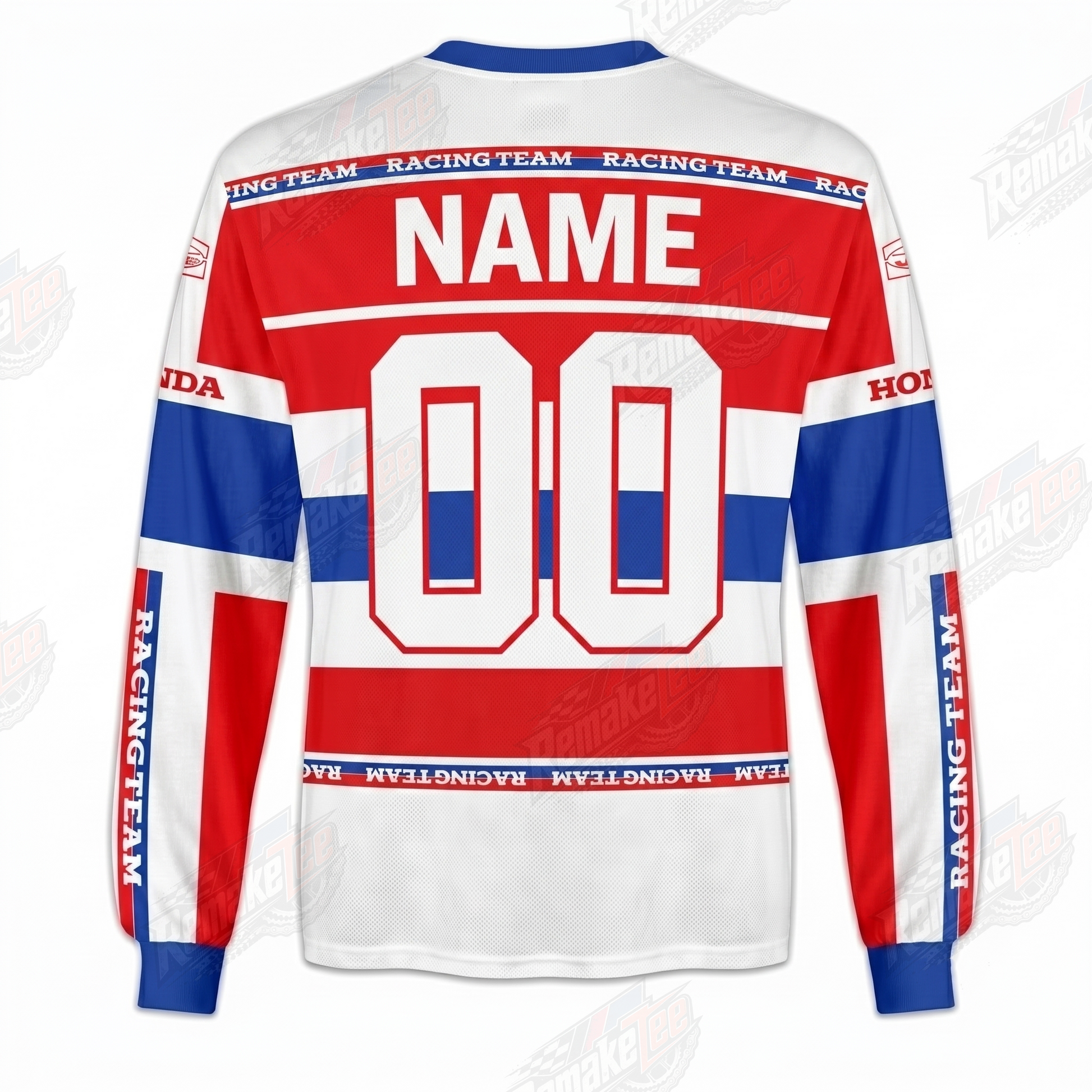 RemakeTee Honda JT Racing USA White Red Blue Stripe Custom Vintage Retro VMX Racing Jersey 1320 - Back