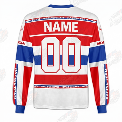 RemakeTee Honda JT Racing USA White Red Blue Stripe Custom Vintage Retro VMX Racing Jersey 1320 - Back