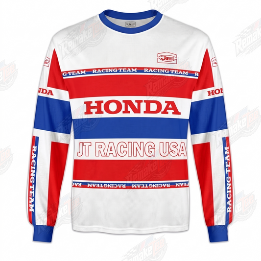 Honda JT Racing USA White Red Blue Stripe vintage VMX racing jersey - product view