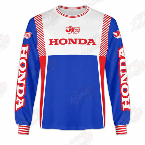 RemakeTee Honda Red White Blue Racing Custom Vintage Retro VMX Racing Jersey 1321 - Front