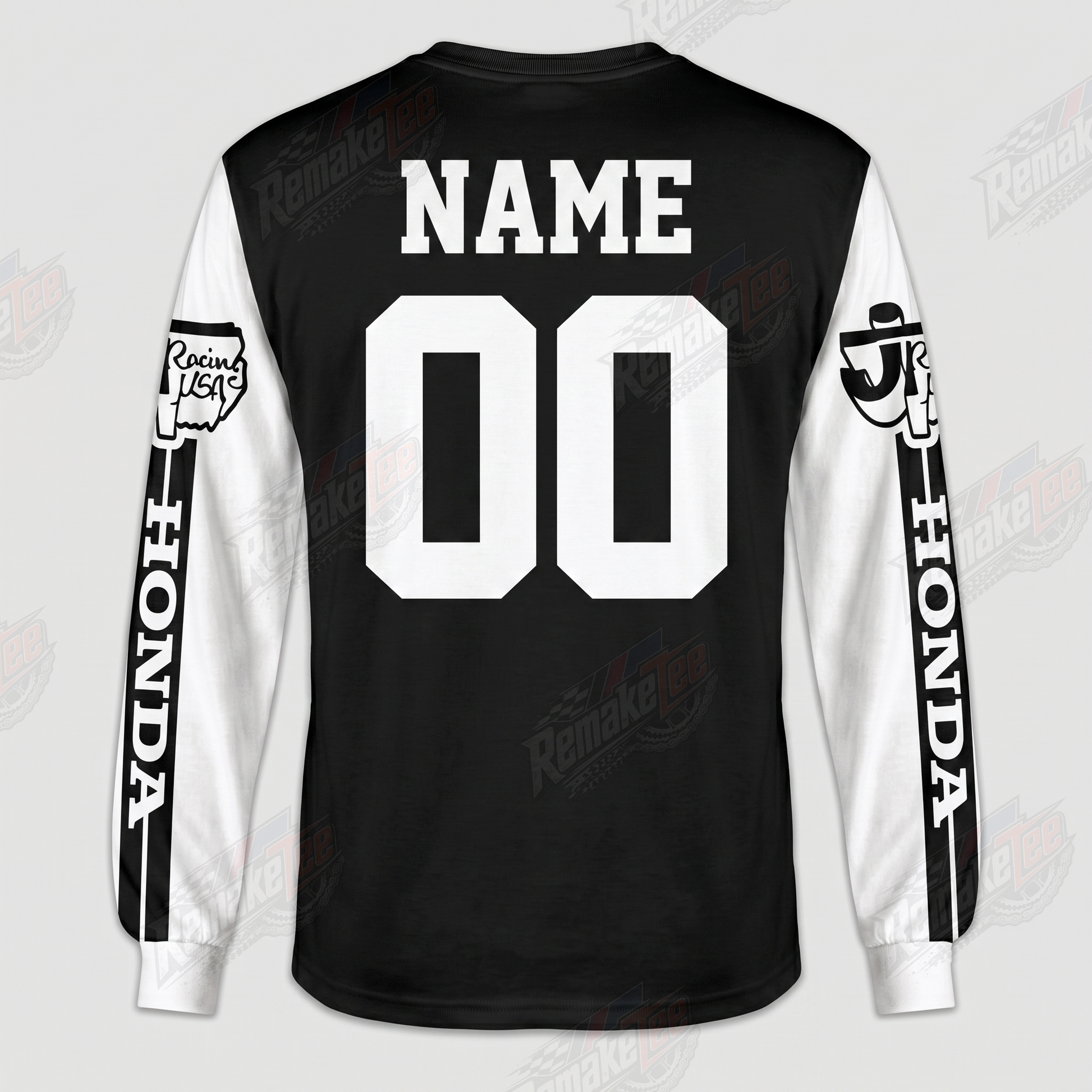 RemakeTee Honda Black White H Logo Custom Vintage Retro VMX Racing Jersey 1322 - Back