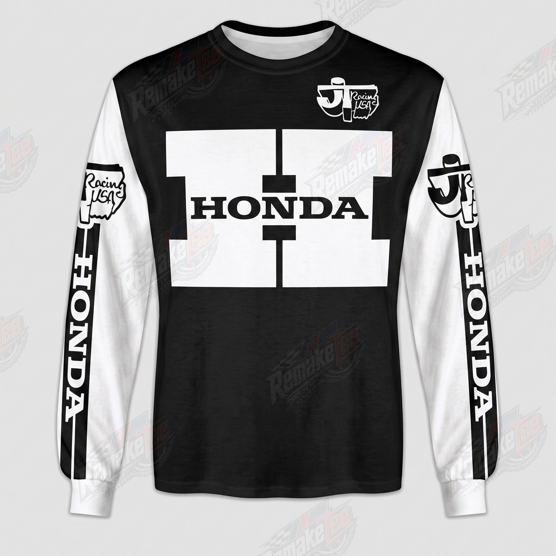 RemakeTee Honda Black White H Logo Custom Vintage Retro VMX Racing Jersey 1322 - Front