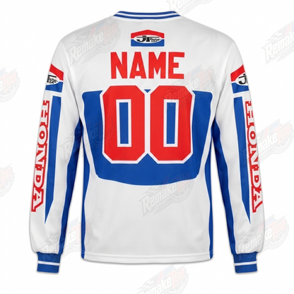 RemakeTee Honda HRC White Blue Red Custom Vintage Retro VMX Racing Jersey 1323 - Back