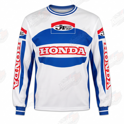 RemakeTee Honda HRC White Blue Red Custom Vintage Retro VMX Racing Jersey 1323 - Front