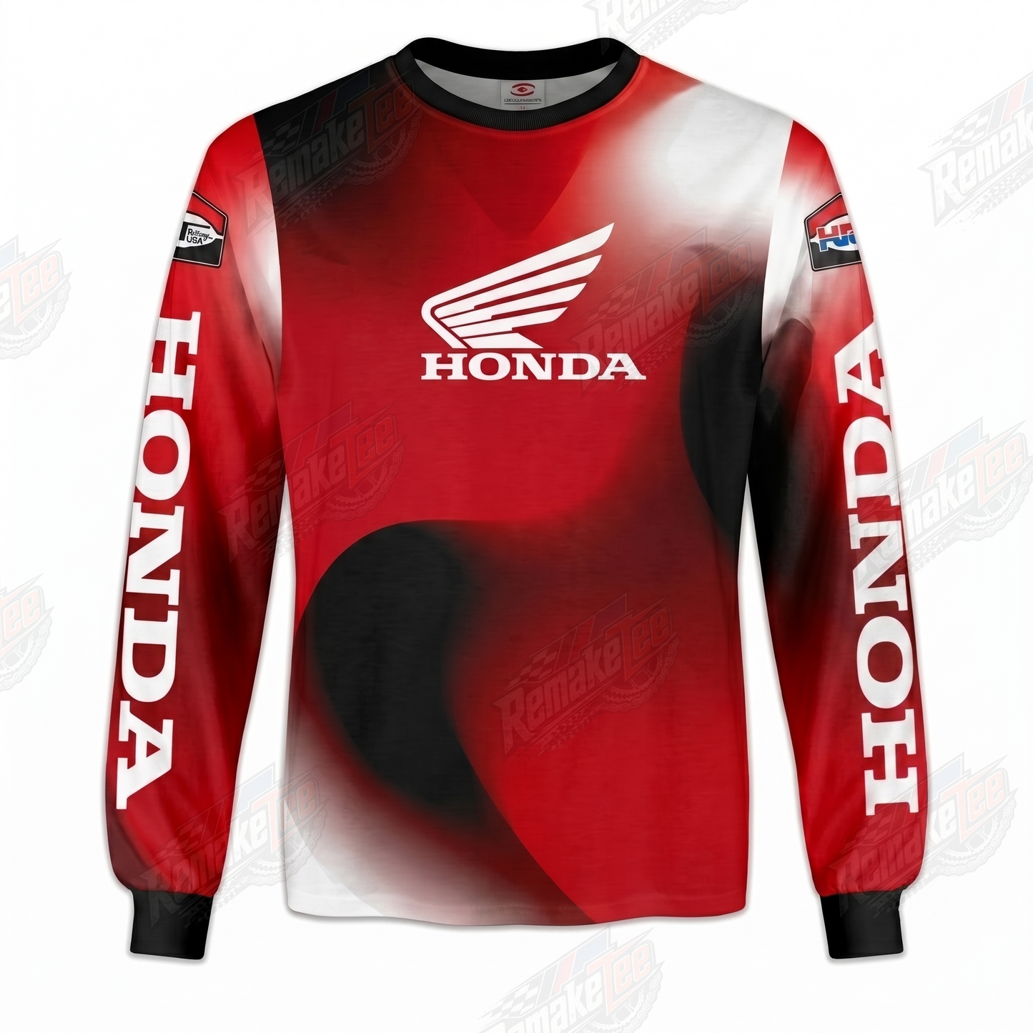 RemakeTee Honda Red Black Gradient Custom Vintage Retro VMX Racing Jersey 1324 - Front