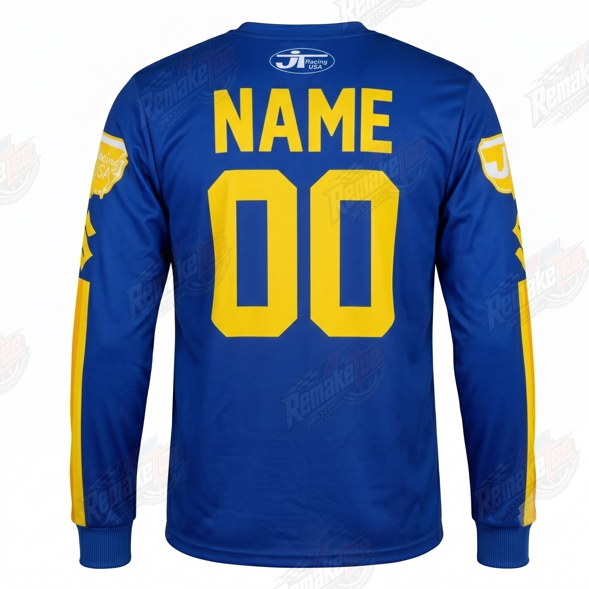 RemakeTee Suzuki Blue Yellow Custom Vintage Retro VMX Racing Jersey 1325 - Back