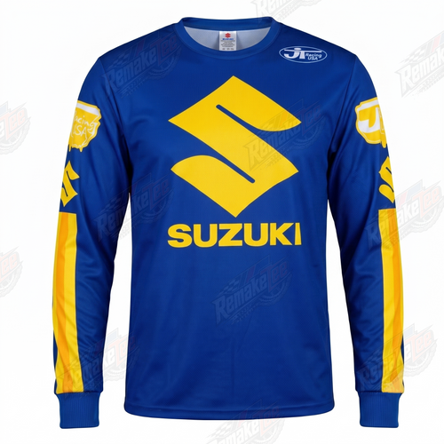 RemakeTee Suzuki Blue Yellow Custom Vintage Retro VMX Racing Jersey 1325 - Front