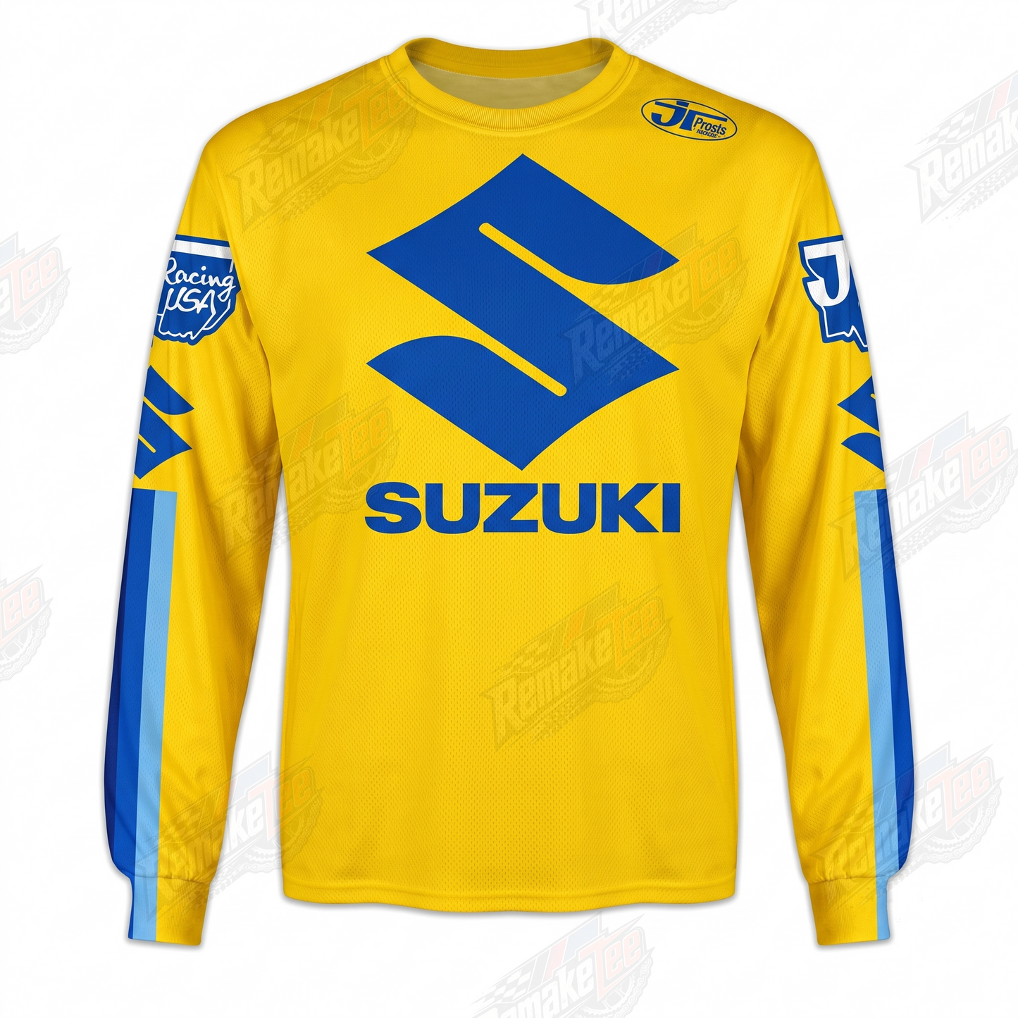 RemakeTee Suzuki Yellow Blue Custom Vintage Retro VMX Racing Jersey 1326 - Front