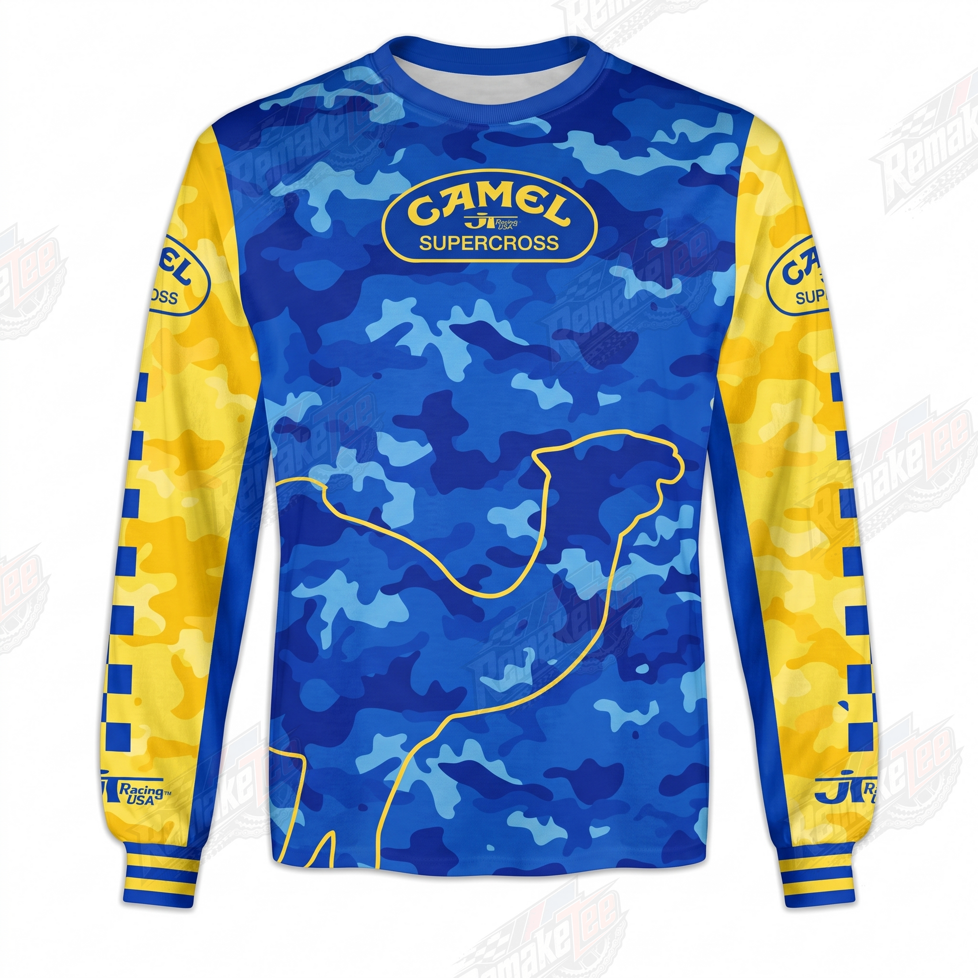 RemakeTee Camel Blue Camo Custom Vintage Retro VMX Racing Jersey 1327 - Front