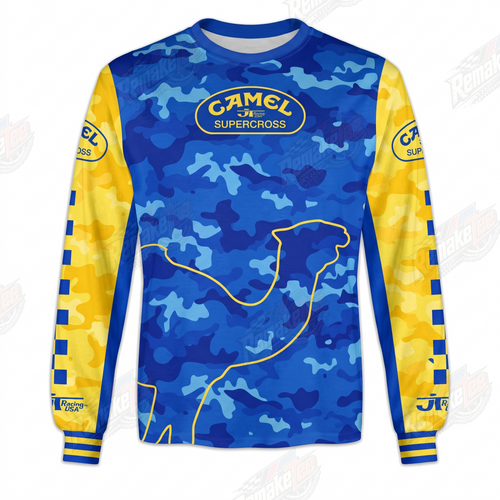 RemakeTee Camel Blue Camo Custom Vintage Retro VMX Racing Jersey 1327 - Front