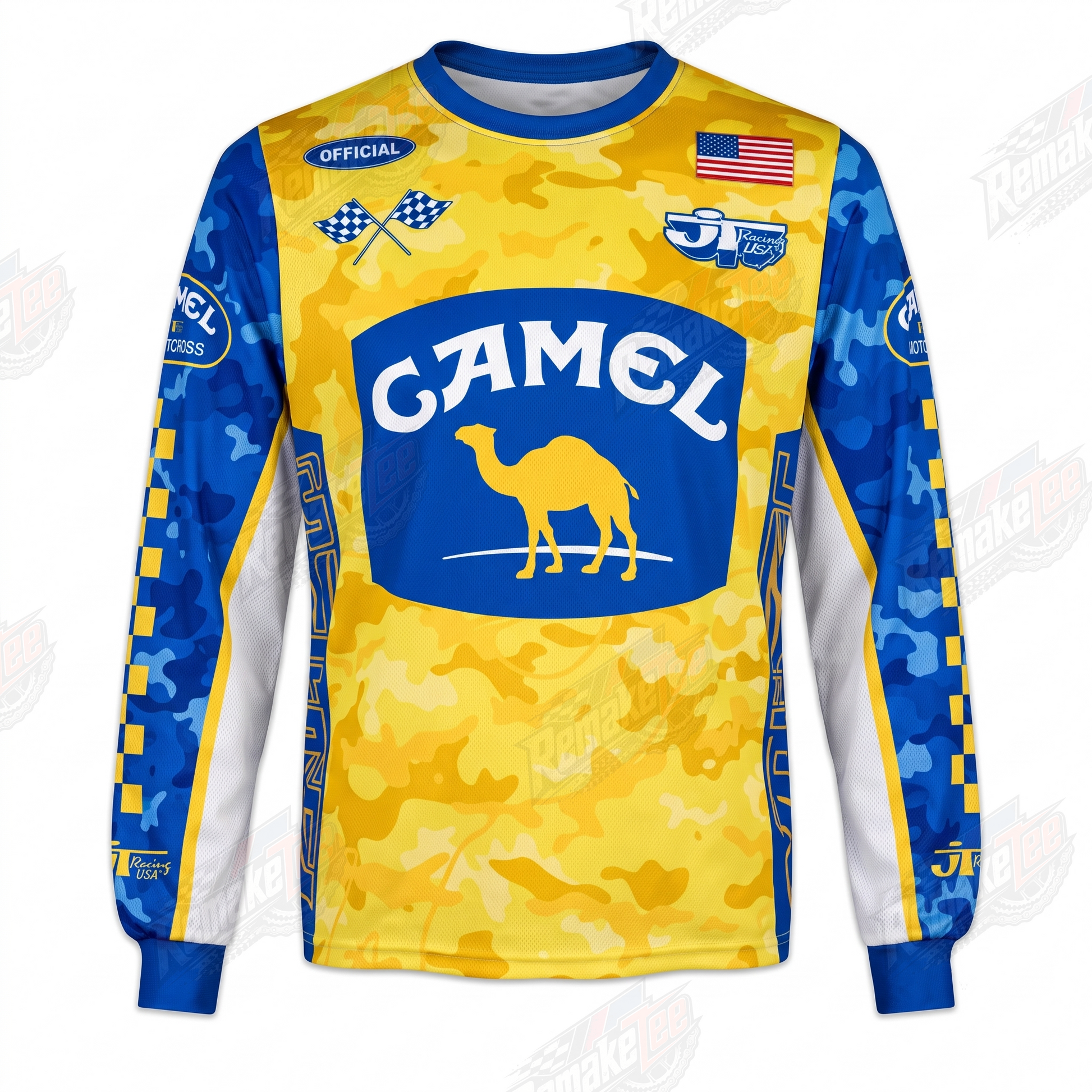 RemakeTee Camel Yellow Camo Custom Vintage Retro VMX Racing Jersey 1328 - Front