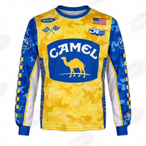 RemakeTee Camel Yellow Camo Custom Vintage Retro VMX Racing Jersey 1328 - Front