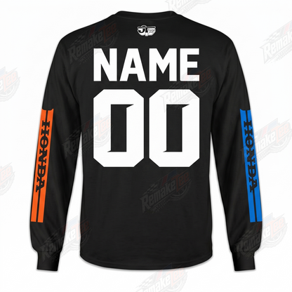 RemakeTee Honda HRC USA Black Blue Orange Custom Vintage Retro VMX Racing Jersey 1329 - Back