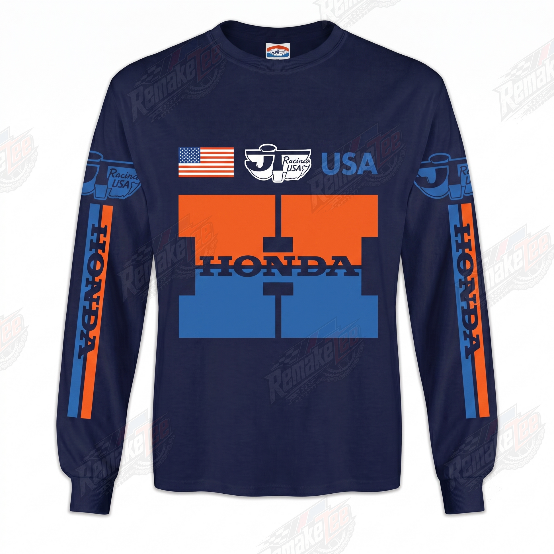 RemakeTee Honda HRC USA Navy Custom Vintage Retro VMX Racing Jersey 1330 - Front