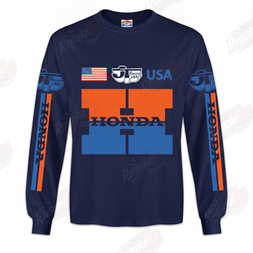 RemakeTee Honda HRC USA Navy Custom Vintage Retro VMX Racing Jersey 1330 - Front