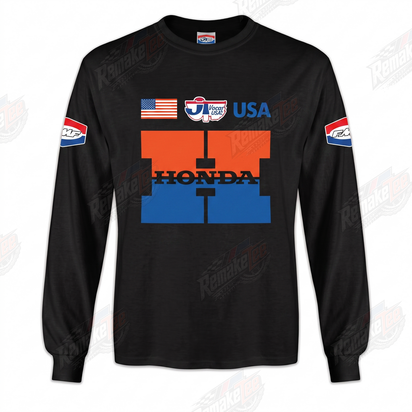 RemakeTee Honda HRC USA Black FMF Custom Vintage Retro VMX Racing Jersey 1331 - Front