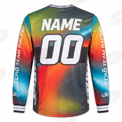 RemakeTee Echo Team Racing Rainbow Gradient Custom Vintage Retro VMX Racing Jersey 1332 - Back