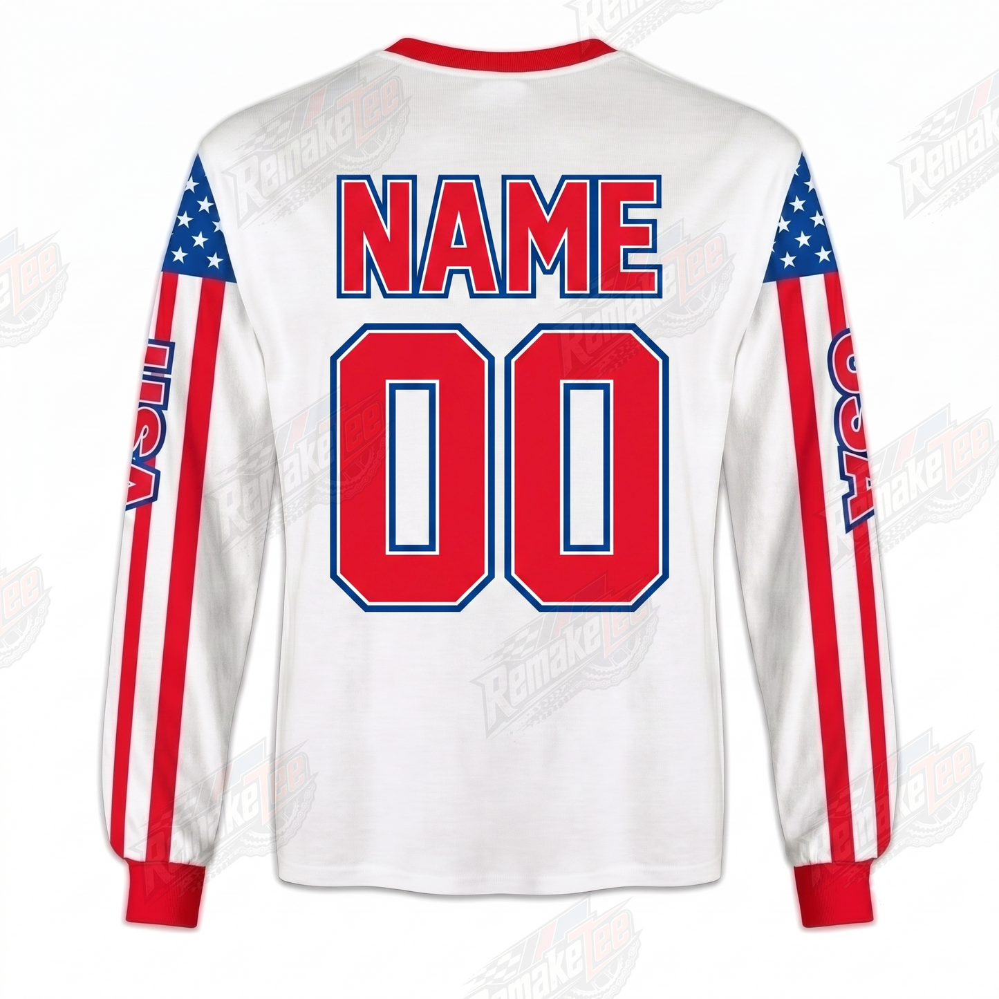 RemakeTee USA Eagle Stars and Stripes White Custom Vintage Retro VMX Racing Jersey 1337 - Back