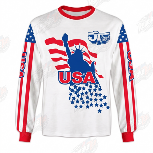 RemakeTee USA Eagle Stars and Stripes White Custom Vintage Retro VMX Racing Jersey 1337 - Front