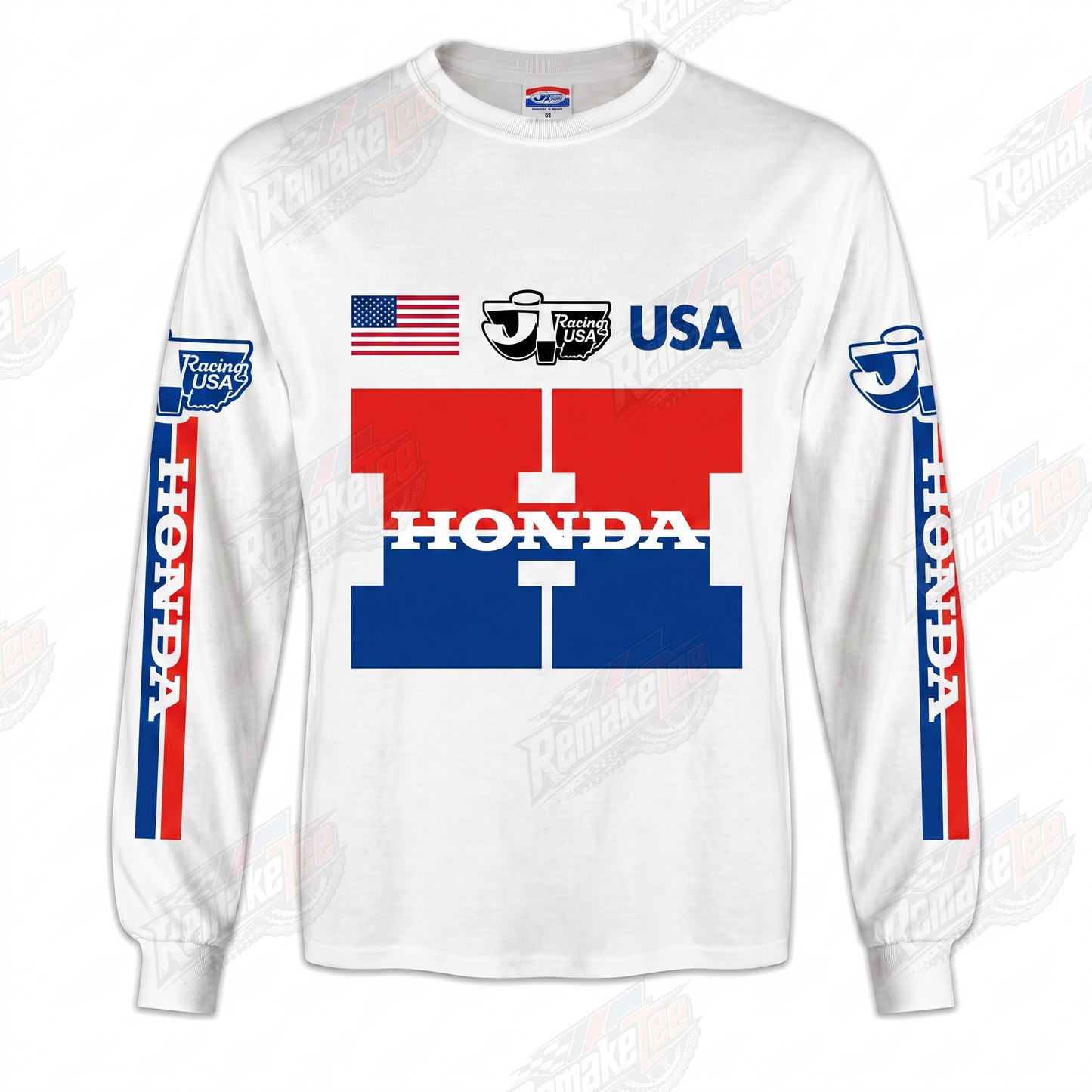RemakeTee Honda HRC USA White Custom Vintage Retro VMX Racing Jersey 1339 - Front