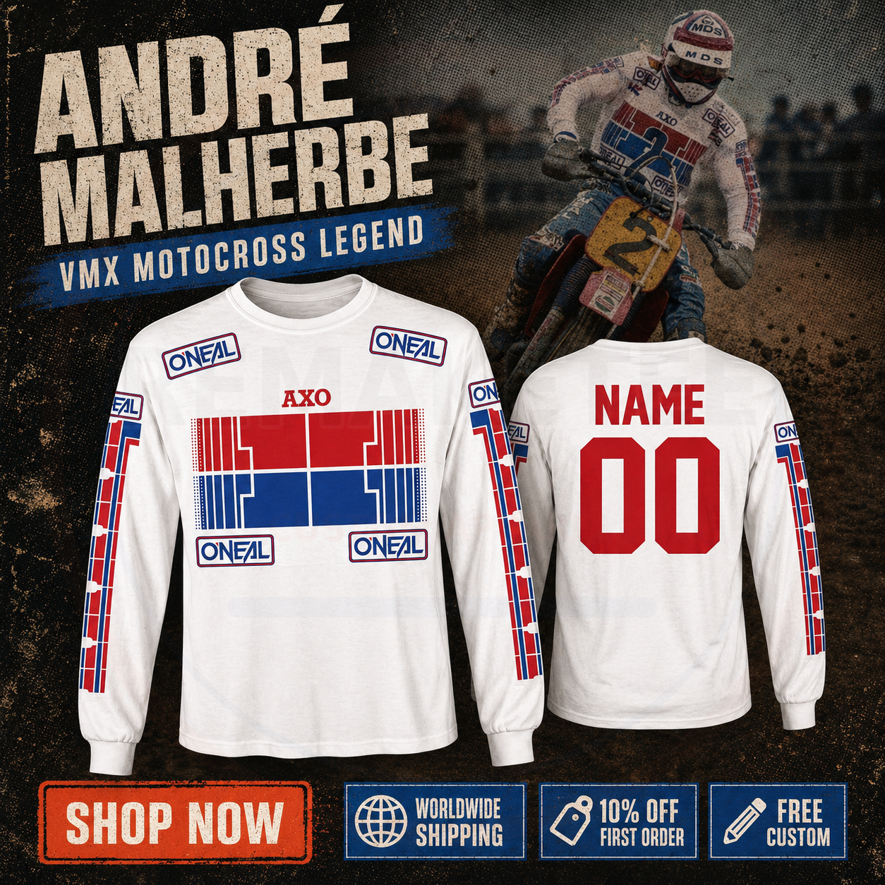 RemakeTee Axo O'neal Honda Custom Vintage Retro VMX Racing Jersey 1285