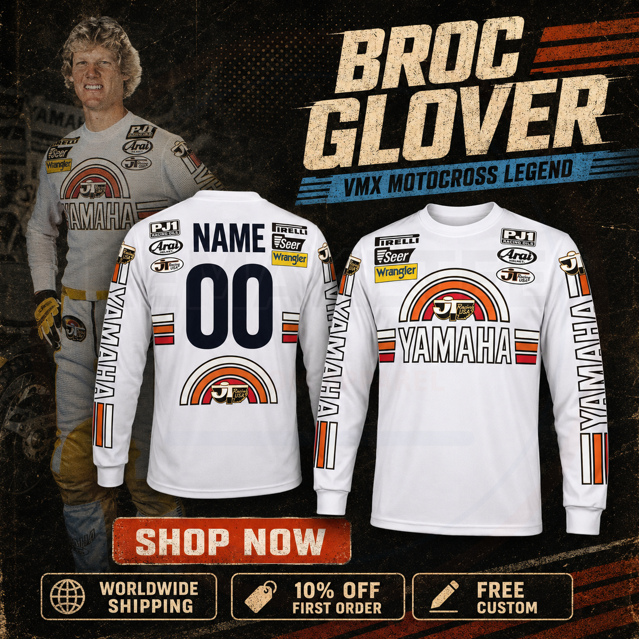 RemakeTee JT Wrangler Pirelli Yamaha PJ1 Custom Vintage Retro VMX Racing Jersey 1288
