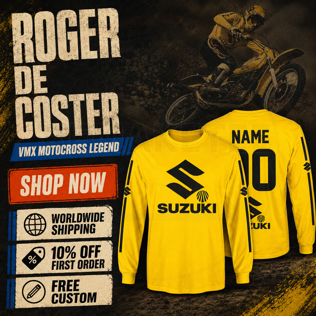 RemakeTee Suzuki Custom Vintage Retro VMX Racing Jersey 1293